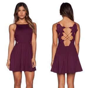Free People Mini Dress Cha Cha Ponte Purple L Fairy Strappy Open Back